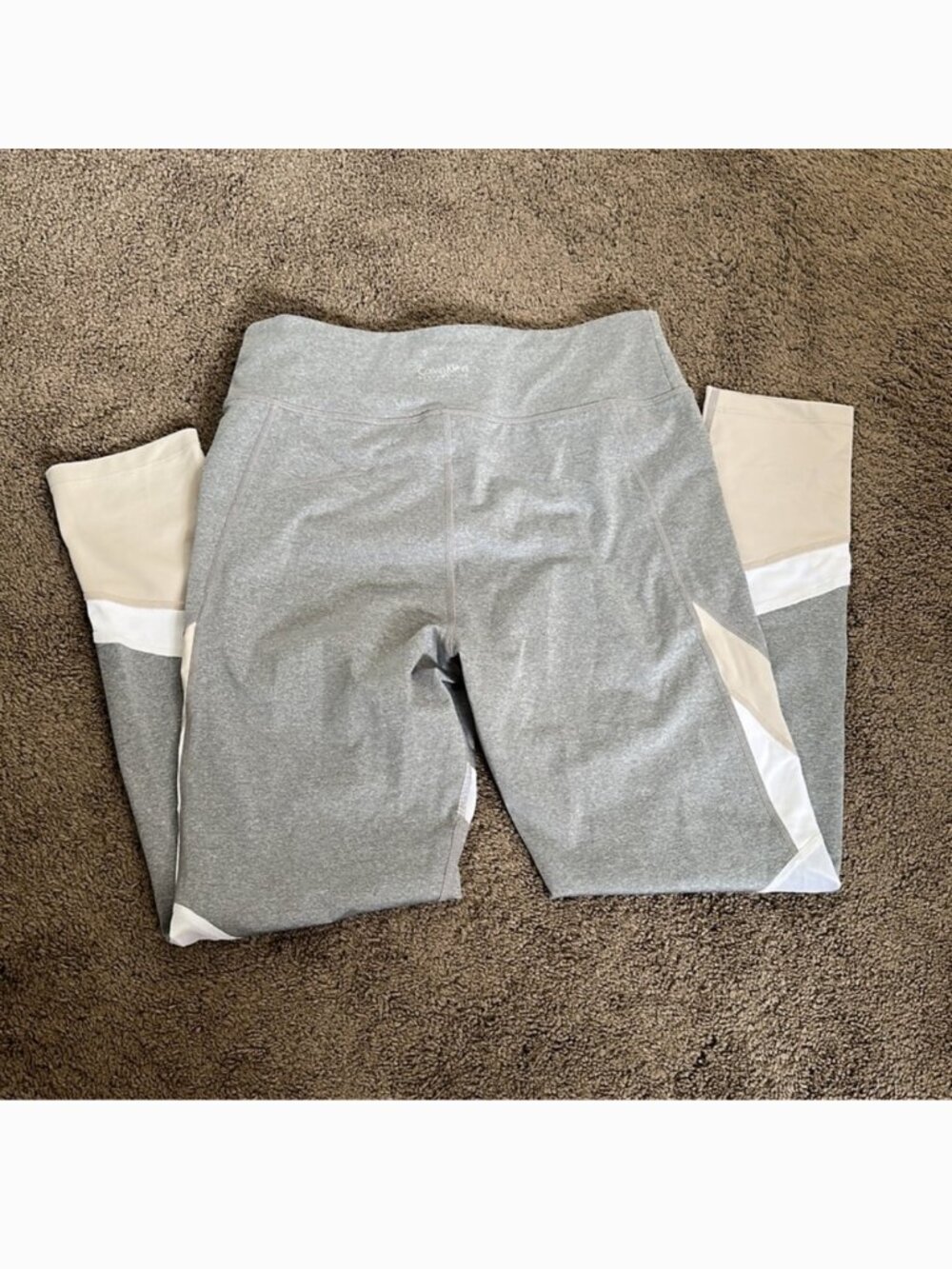 Calvin Klein Performance Moisture-Wicking Colorblock Leggings - Grey/Tan/White - Picture 8 of 14